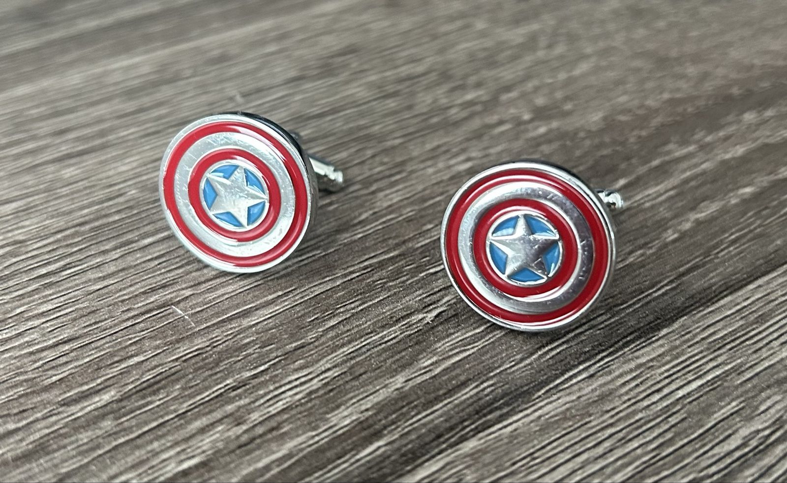 Marvel Captain America Shield Cufflinks Silver Tone Enamel