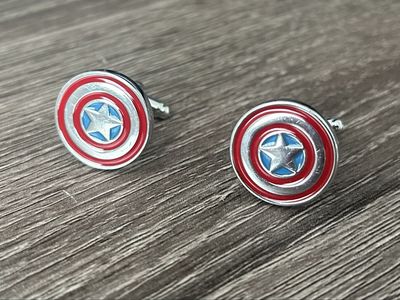 Marvel Captain America Shield Cufflinks Silver Tone Enamel