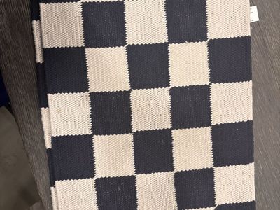 8 Black/blue and White Checkered Woven place mat with Fringe
