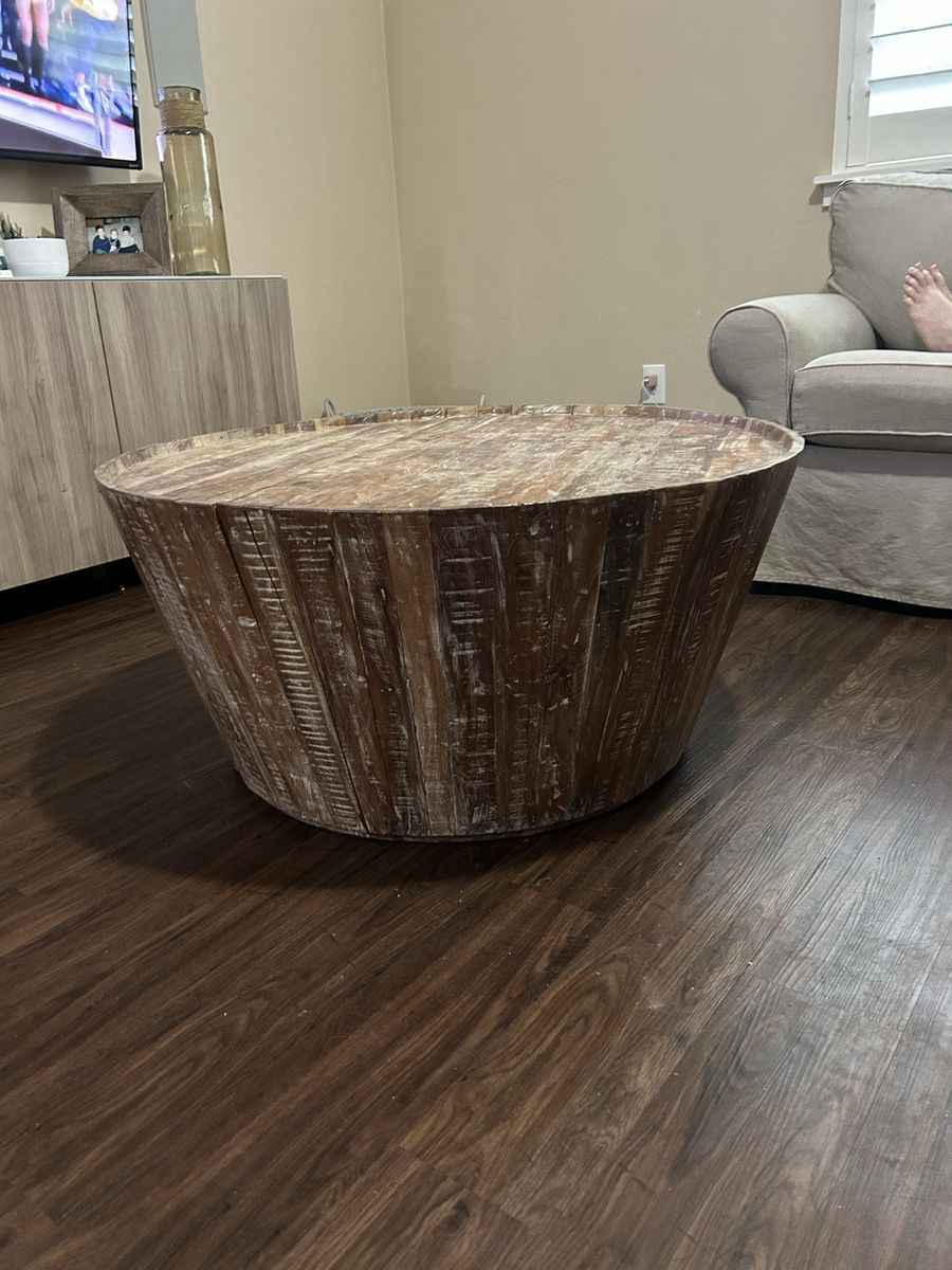 Large Round Wood Coffee Table - Rustic Farmhouse Style