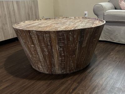 Large Round Wood Coffee Table - Rustic Farmhouse Style