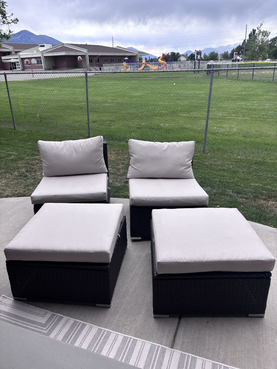 NEW outdoor furniture chairs and propane fire pit