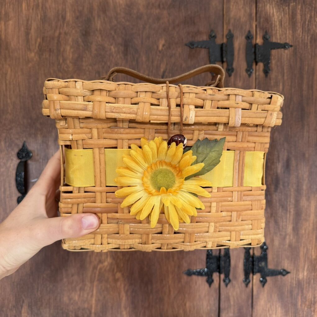 Yellow Flower Basket with Lid and Ribbon