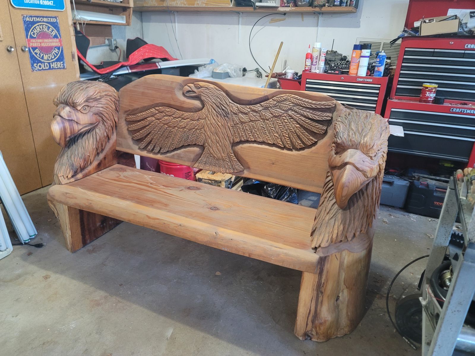 Hand-Carved Wooden Eagle Bench - Unique Solid Wood Furniture Art