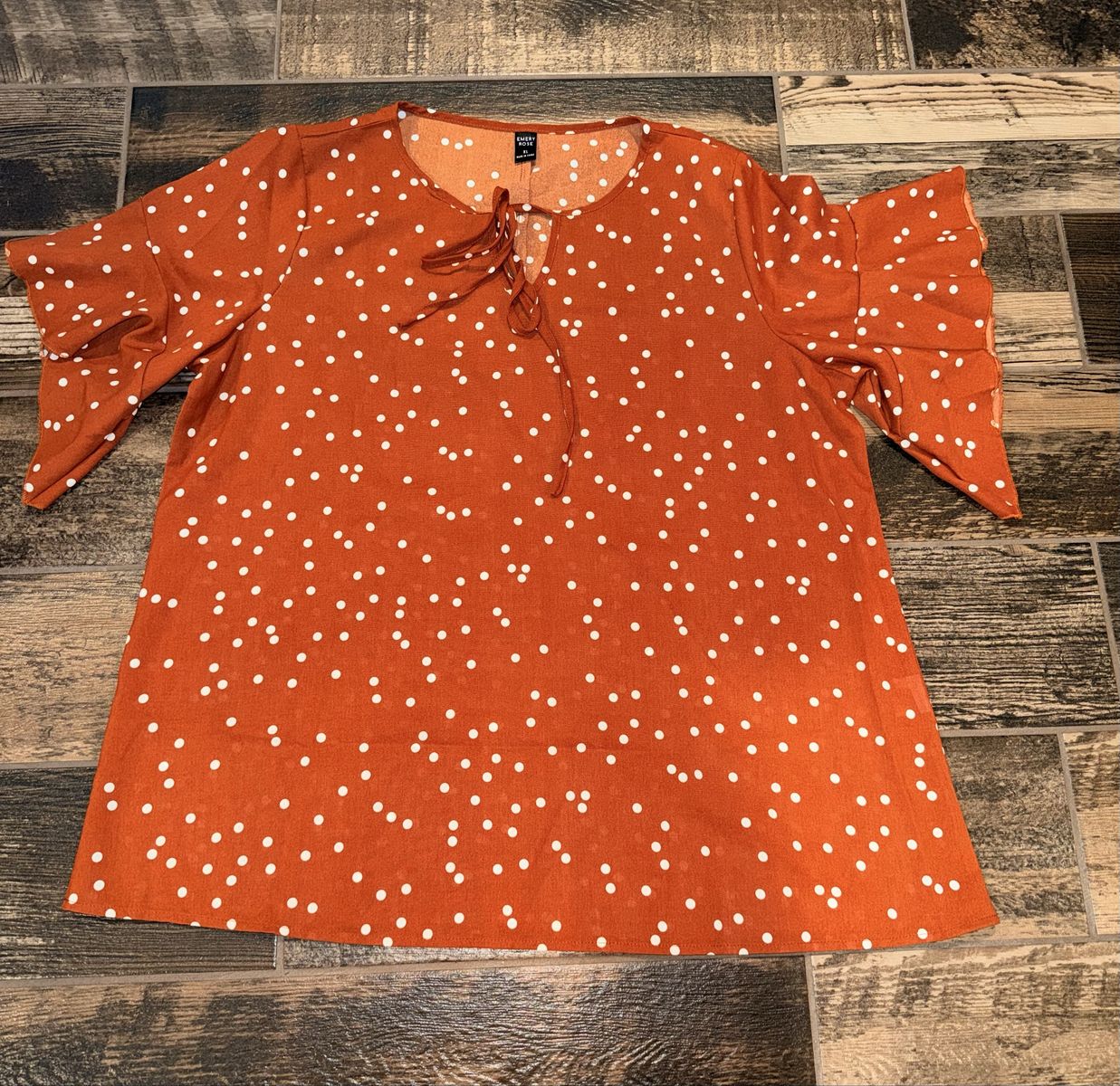New Women Size XL Orange Poka Dot Shirt