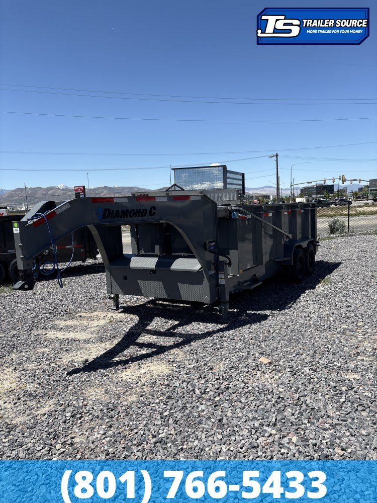 7x16 Diamond C LPT-GN 208 Gooseneck Dump Trailer - 44" Sides - 18K GVWR - 18 Ply Tires, Long Arm Tarp