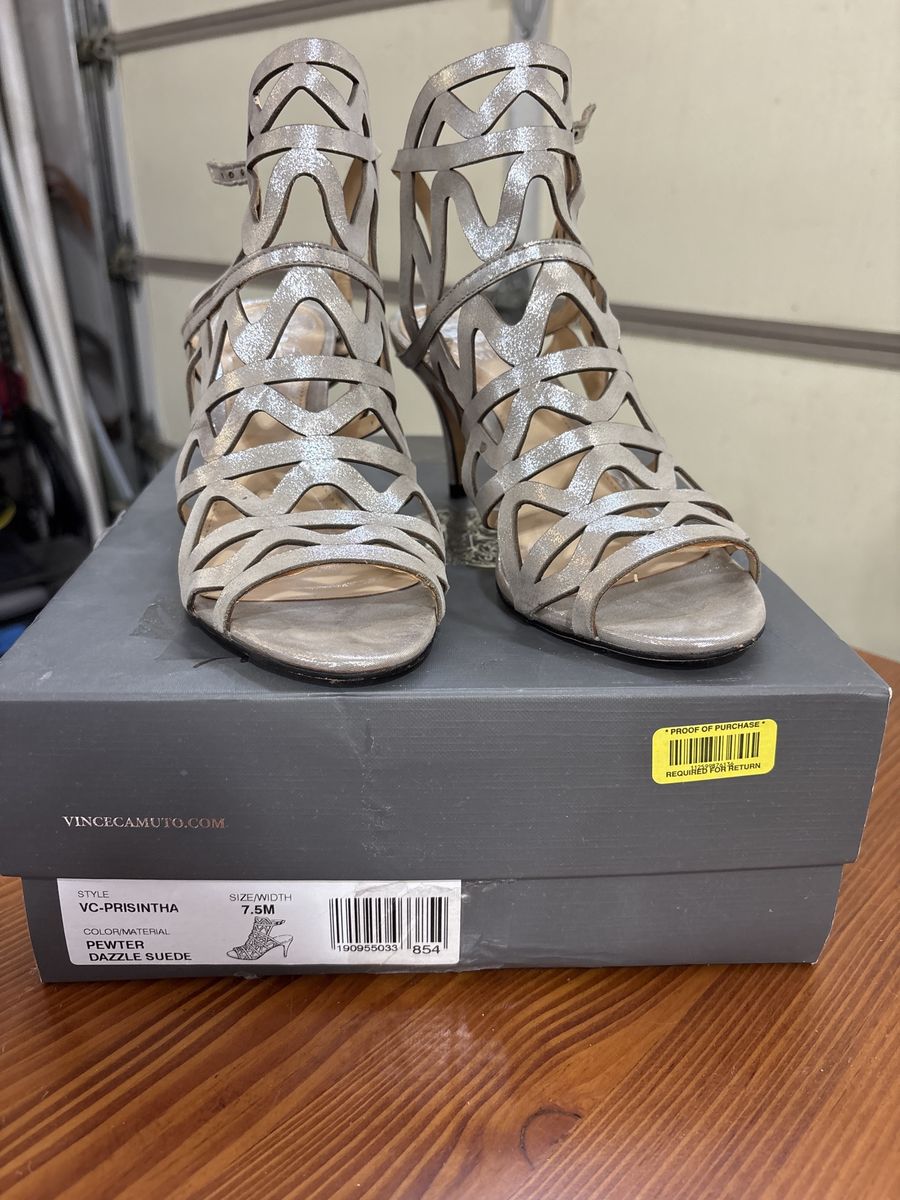 Vince Camuto Prisintha Dazzle Suede Laser Cut Heels - Pewter - Women's Size 7.5M