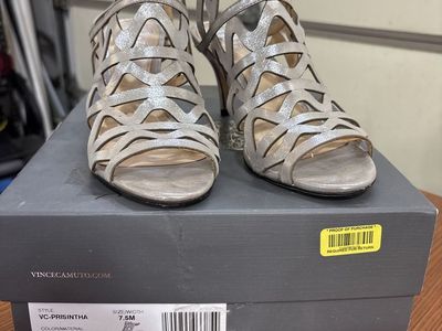 Vince Camuto Prisintha Dazzle Suede Laser Cut Heels - Pewter - Women's Size 7.5M
