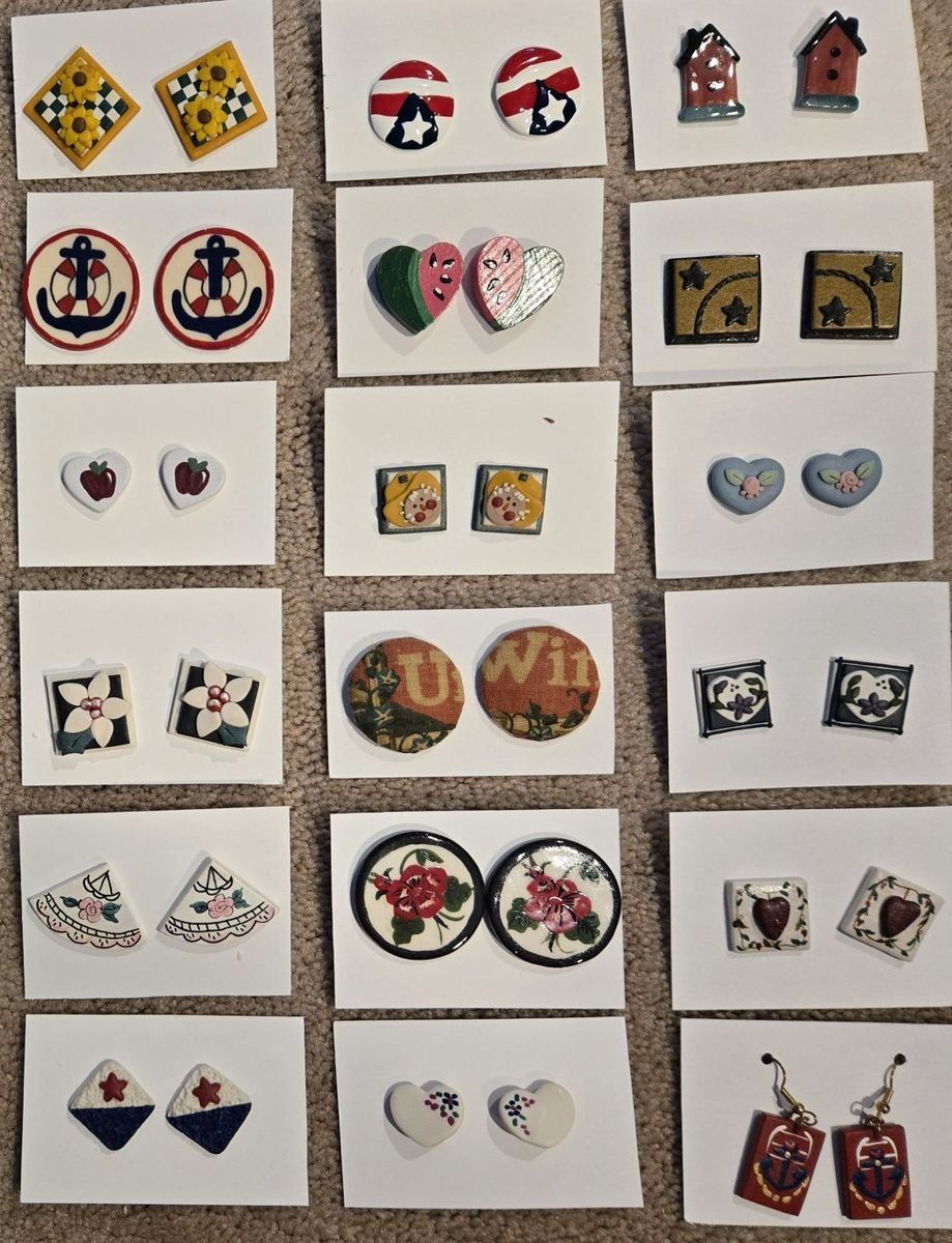 Assorted Vintage Hand-Painted Stud Earrings & Dangling Earrings - Unique Designs