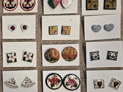 Assorted Vintage Hand-Painted Stud Earrings & Dangling Earrings - Unique Designs