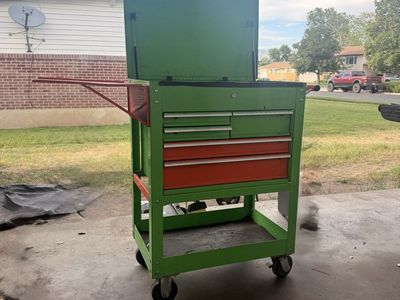 Rolling Tool Box Cart - Green & Orange Storage with Multiple Drawers and Wheels
