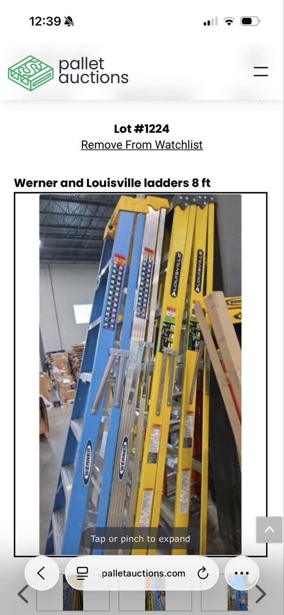 Werner & Louisville 8 ft Fiberglass Step Ladders - Set of 2, Yellow & Blue, Good Condition