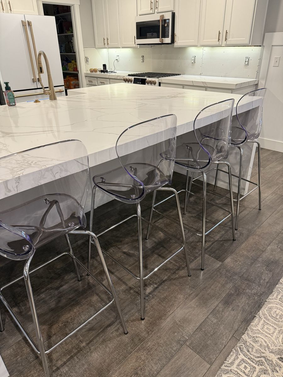 Set of 4 Clear Acrylic 28" Bar Stools with Chrome Legs - Like New, Modern Design