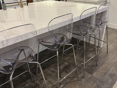 Set of 4 Clear Acrylic 28" Bar Stools with Chrome Legs - Like New, Modern Design