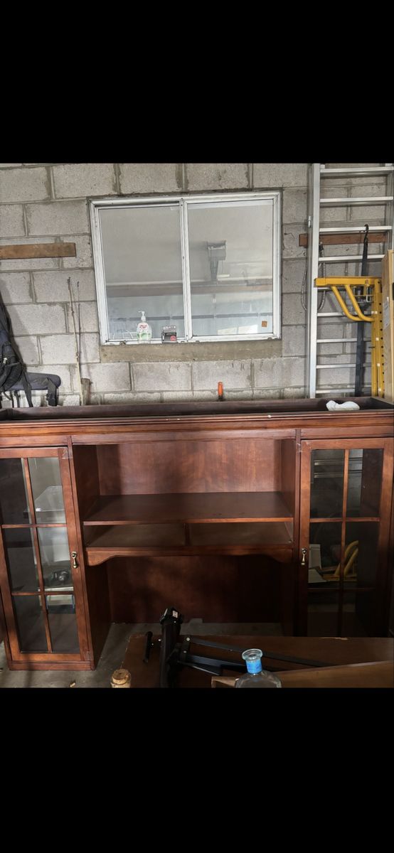 Wooden Bookcase Hutch with Glass Doors - Display or Storage Unit