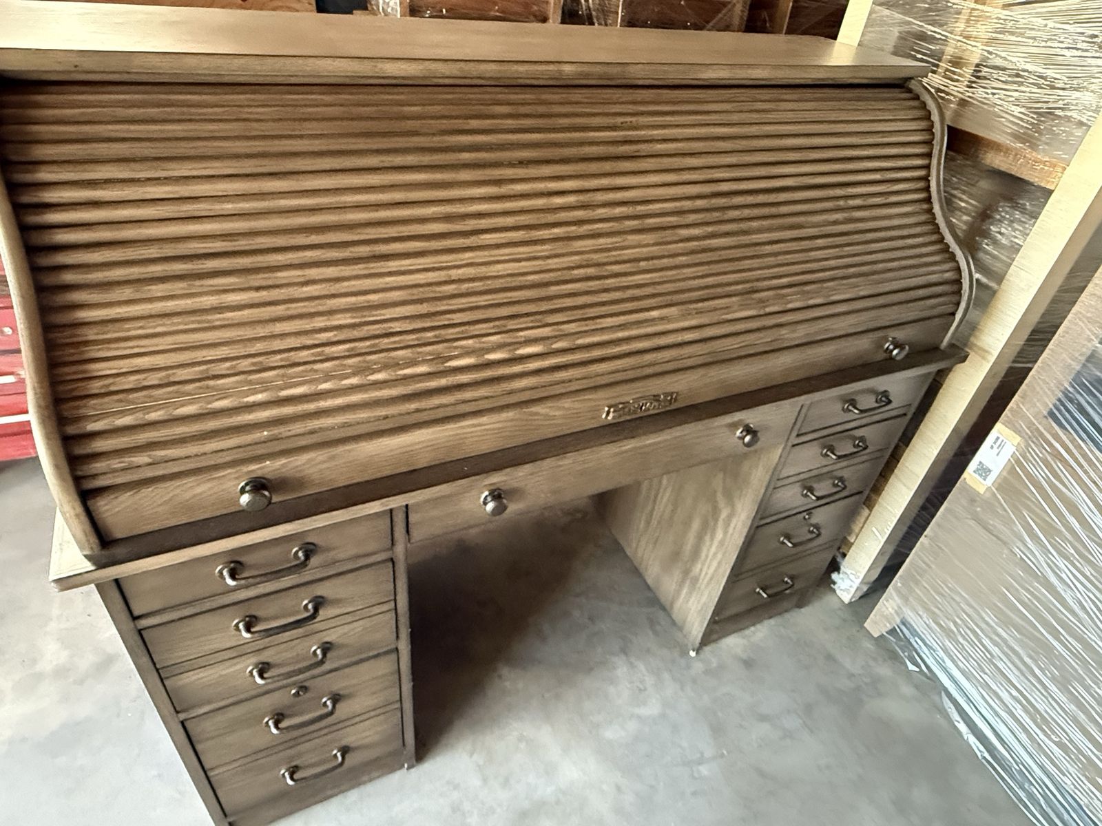 Vintage Style Roll Top Desk with Drawers & Built-in Organizers - Solid Wood Office Furniture