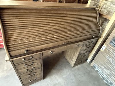 Vintage Style Roll Top Desk with Drawers & Built-in Organizers - Solid Wood Office Furniture