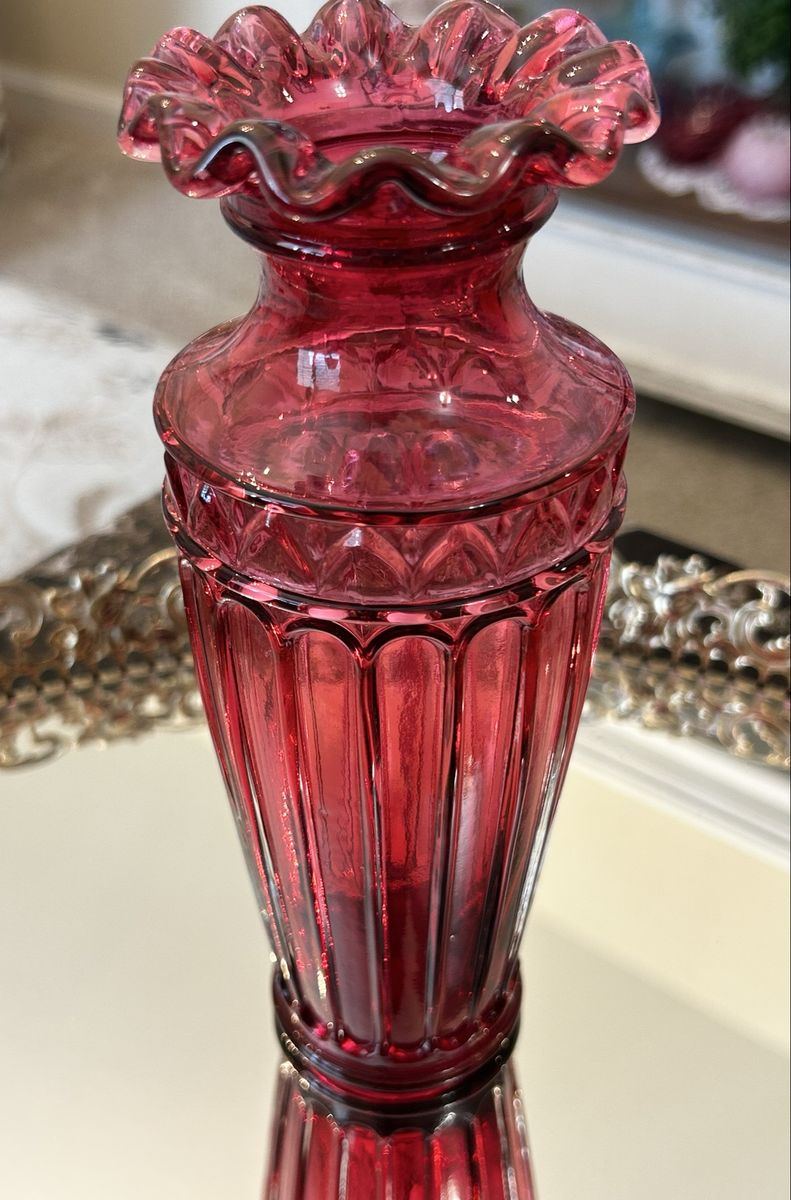 Vintage Fenton Cranberry Ruffled Edge/Arch Vase