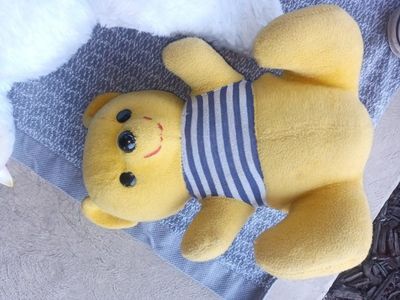 Vintage Knickerbocker Animals of Distinction Yellow Teddy Bear Plush Toy Striped Shirt #3