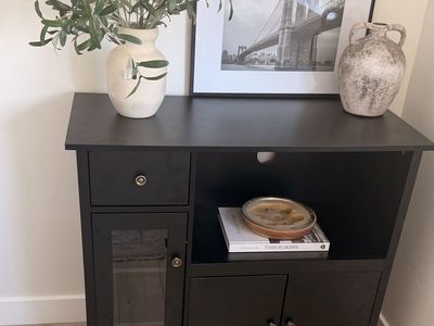 Black Wooden Media Console TV Stand Cabinet with Drawer, Glass Door, and Storage