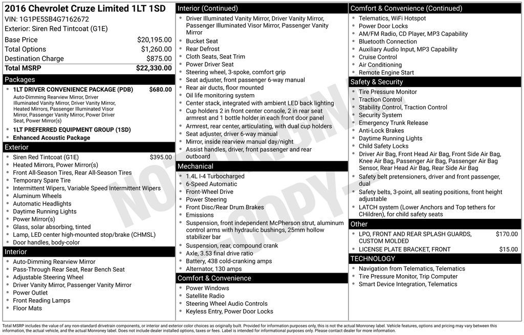 2016 Chevrolet Cruze Limited 1LT Auto