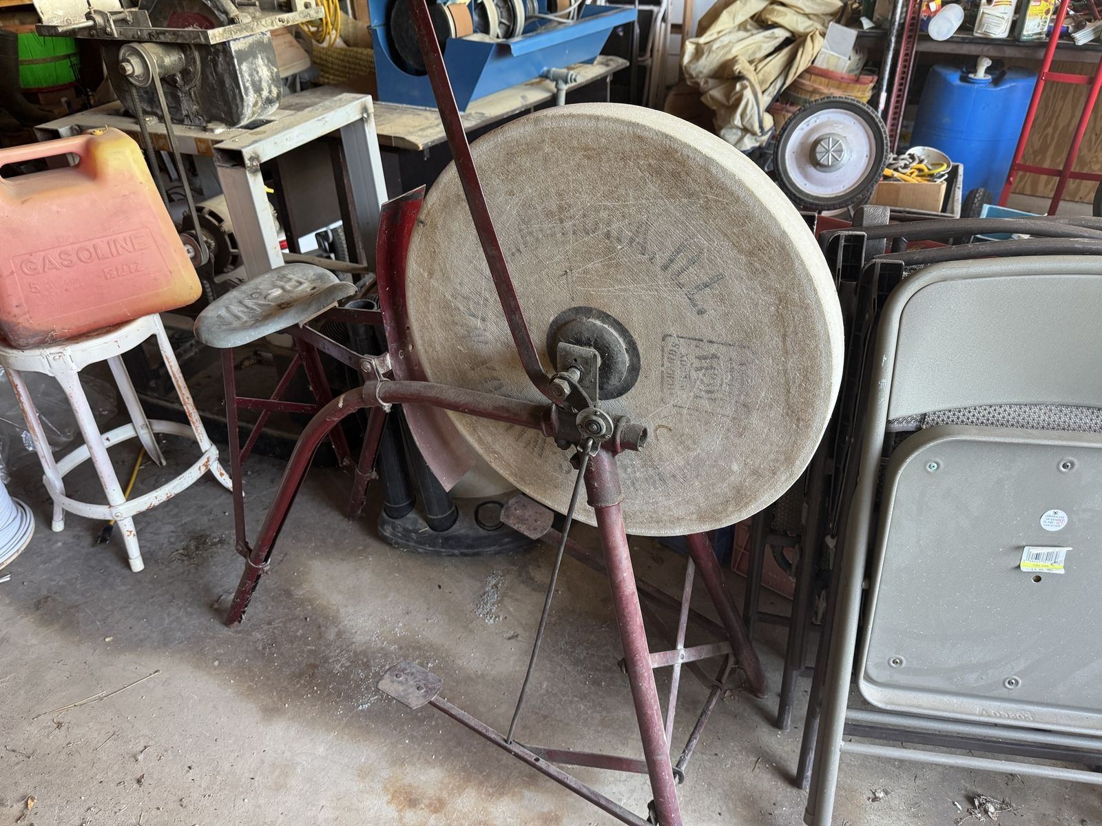 Antique pedal sharpening stone wheel