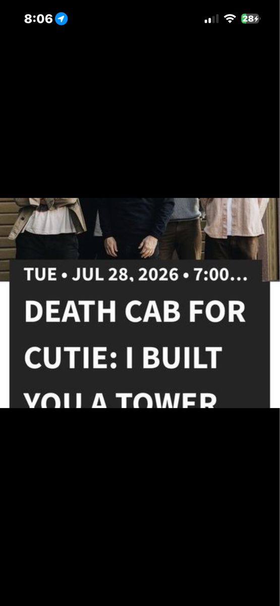 Death cab for cutie 2 ticket-(80 each)-reserve section 6 row O seat 20-22 -this Tuesday-July28 show-Sandy amphitheater