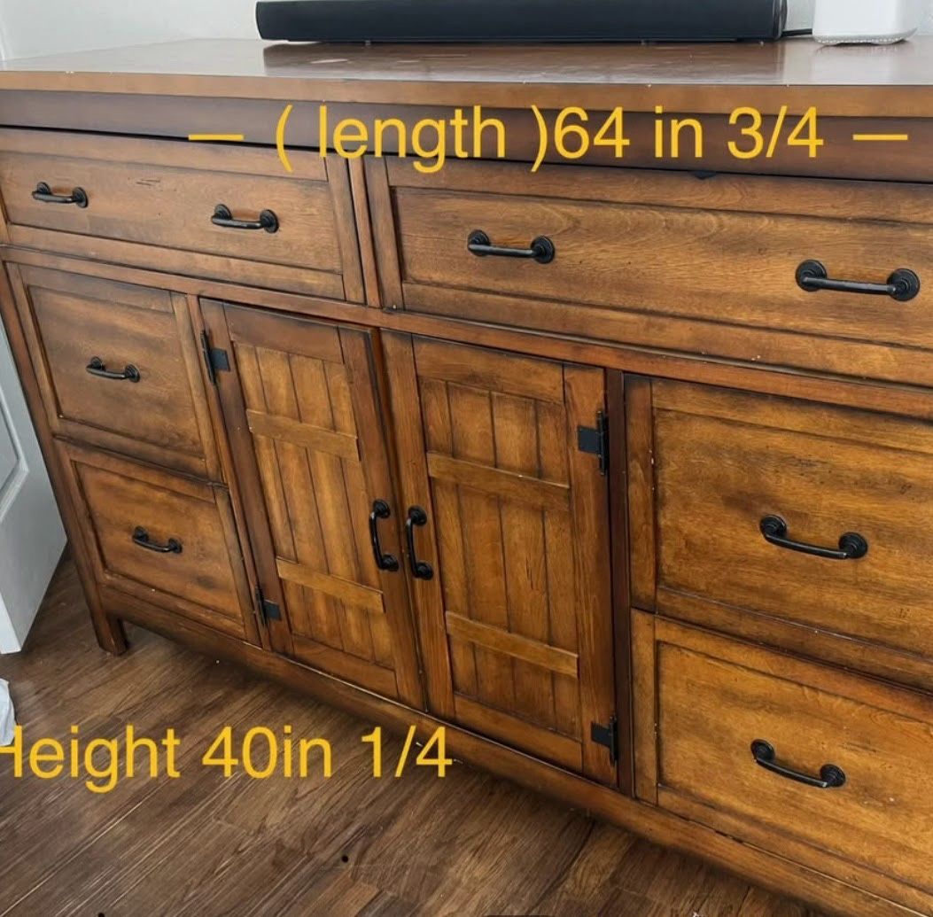 Solid Wood Dresser with Cabinet Doors - 64.75" L x 40.25" H