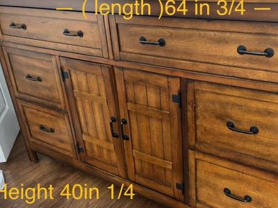 Solid Wood Dresser with Cabinet Doors - 64.75" L x 40.25" H
