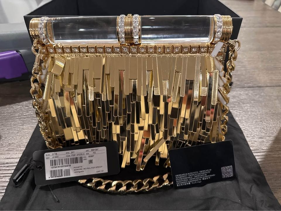 Purse - Dolce & Gabbana Mordore Nappa Bag with Fringing New With Tags Gold