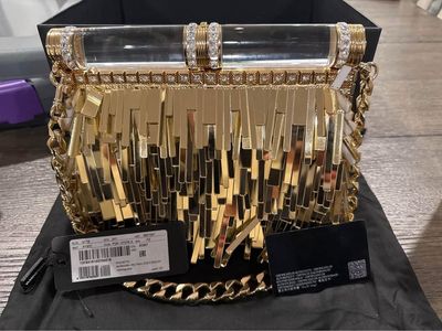 Purse - Dolce & Gabbana Mordore Nappa Bag with Fringing New With Tags Gold