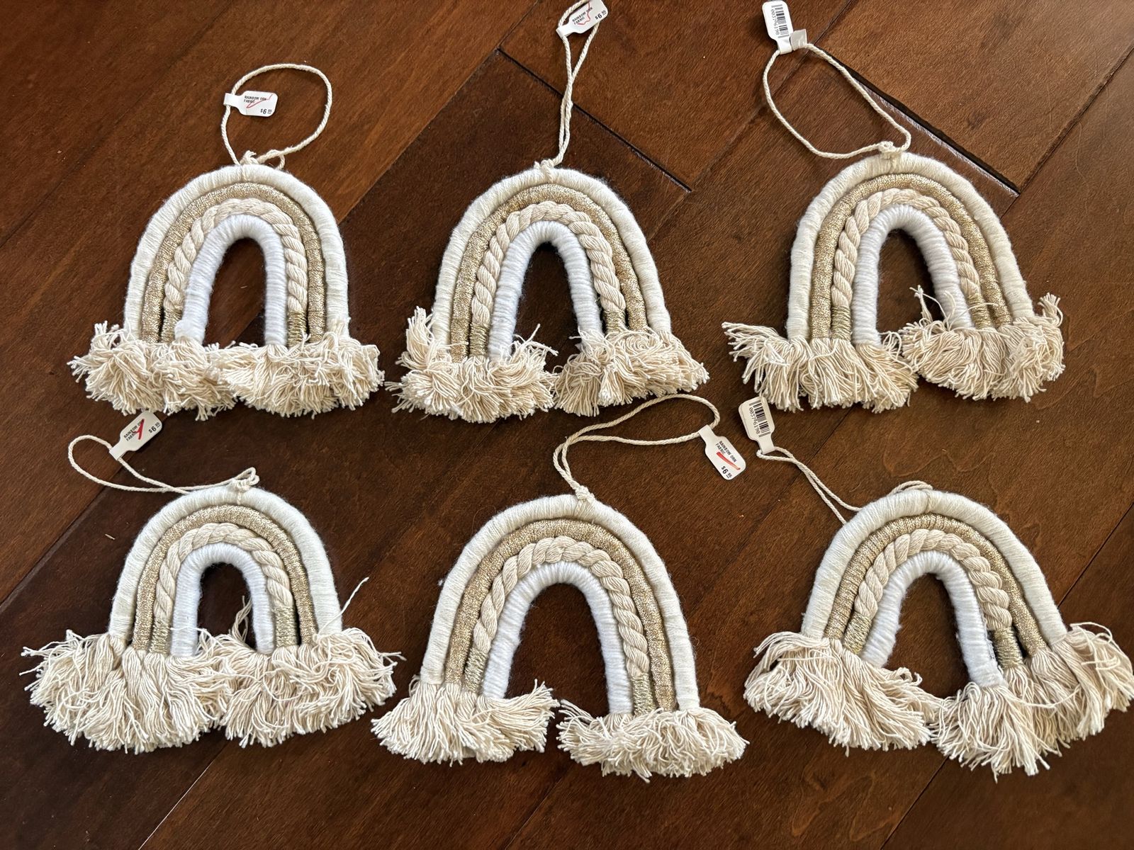 6 New White & Gold Rope Rainbow Ornaments 