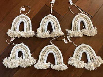6 New White & Gold Rope Rainbow Ornaments