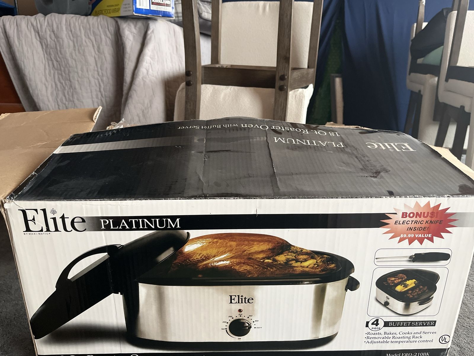 Elite Platinum 18 Qt. Roaster Oven ERO-2109K w/ Buffet Server & Electric Knife, New in Box