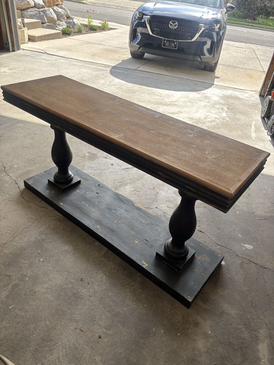 Rustic Real Wood Entryway Console Table - Black Base & Natural Top
