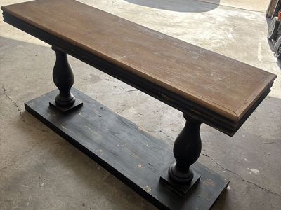 Rustic Real Wood Entryway Console Table - Black Base & Natural Top