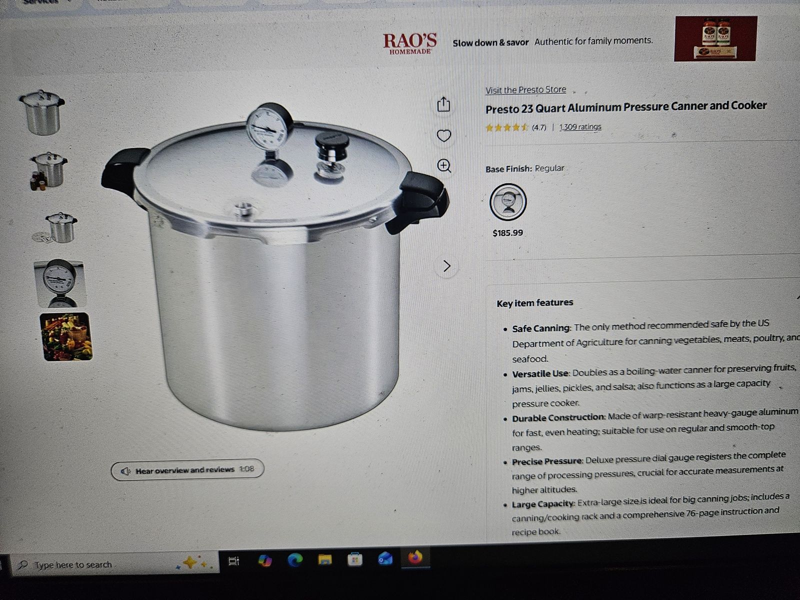 Presto 23 Quart Aluminum Pressure Canner and Cooker
