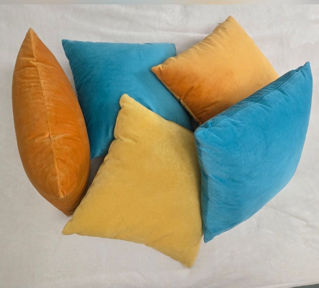 Artcest Velvet Decorative Throw Pillow Covers 14" x 14" Set of 5 - Blue, Yellow, Orange.