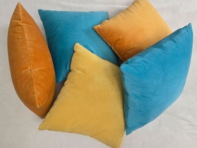 Artcest Velvet Decorative Throw Pillow Covers 14" x 14" Set of 5 - Blue, Yellow, Orange.