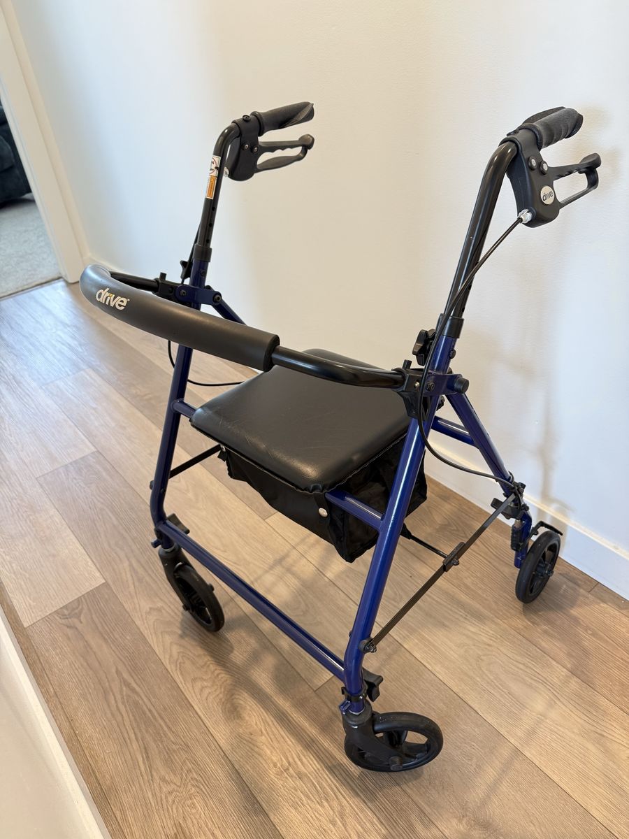 Drive walker 350 lb capacity ,under seat storage and brakes, folds up and comes apart in seconds.