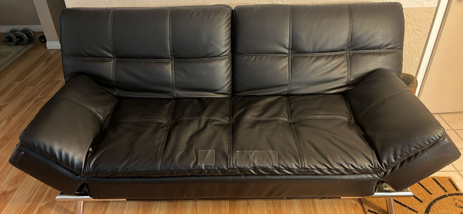 Black Faux Leather Convertable Futon Sofa Bed with Metal Legs
