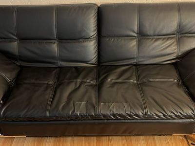 Black Faux Leather Convertable Futon Sofa Bed with Metal Legs