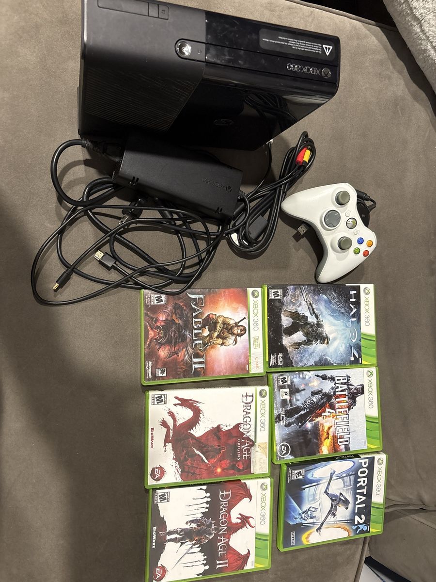 Xbox 360 Console Bundle with Controller, Cords & Games