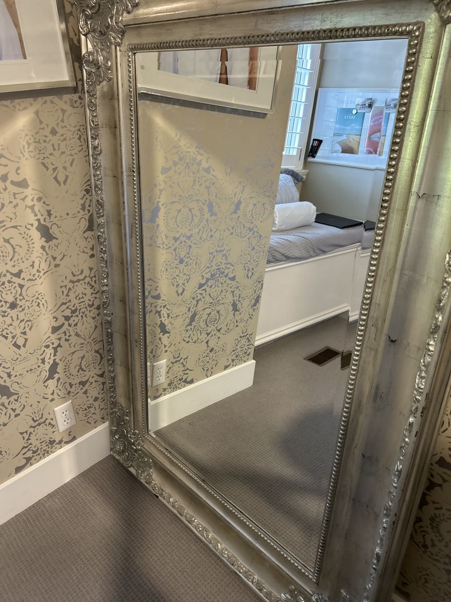 Large Silver Ornate Floor Mirror - Elegant Full-Length Decorative Mirror