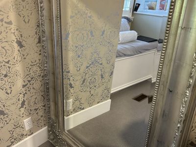Large Silver Ornate Floor Mirror - Elegant Full-Length Decorative Mirror
