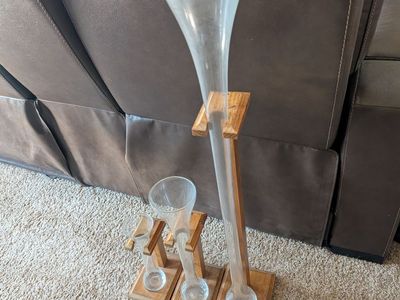 Set of 3 Vintage Yard of Ale Glasses with Custom Wooden Stands