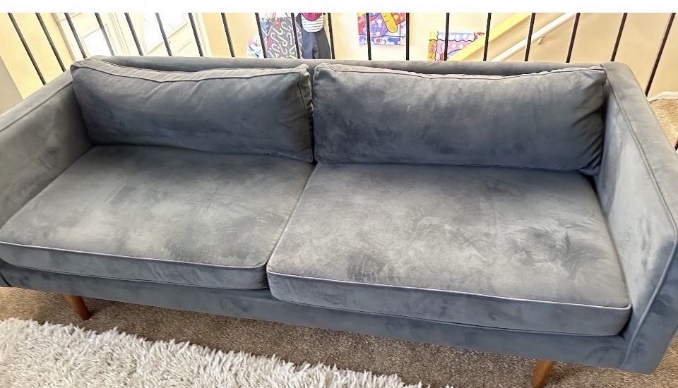 West Elm Monroe Mid-Century Velvet Sofa - Gray