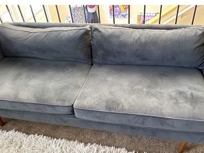 West Elm Monroe Mid-Century Velvet Sofa - Gray