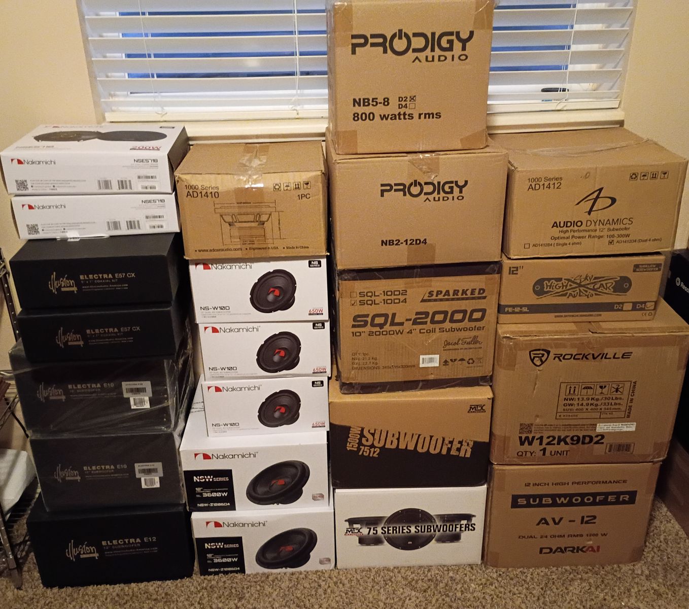 Pallet lot of 26 car audio subwoofers and speakers