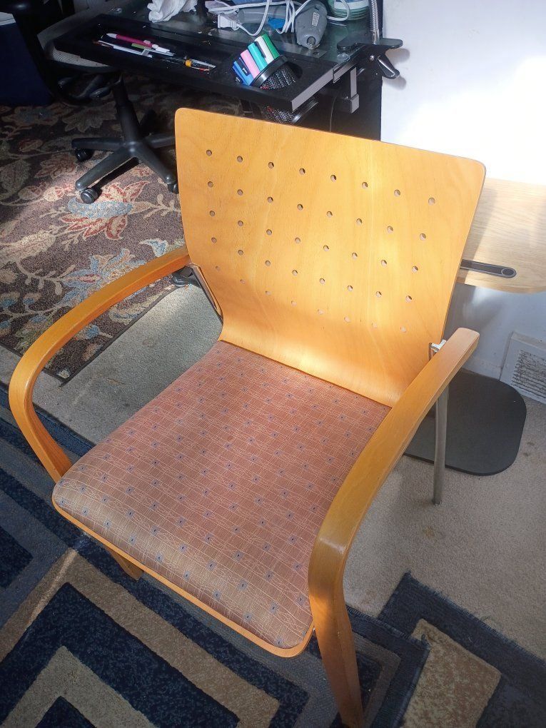 Mid-Century Style Bentwood Armchair with Upholstered Seat and Metal Legs